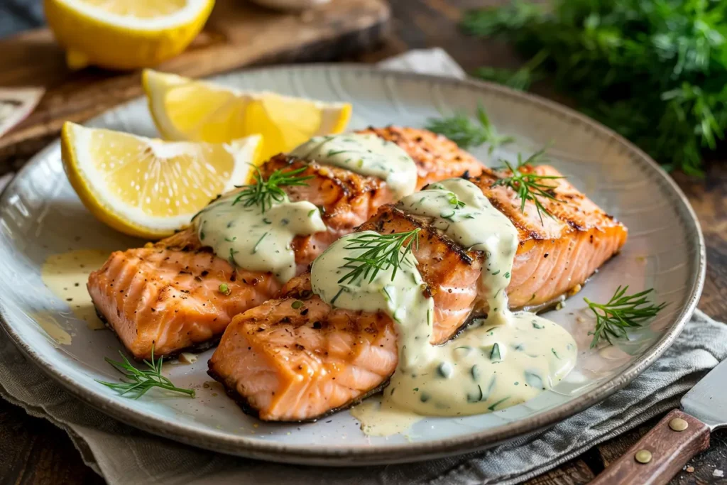 Grilled Salmon with Lemon Dill Sauce