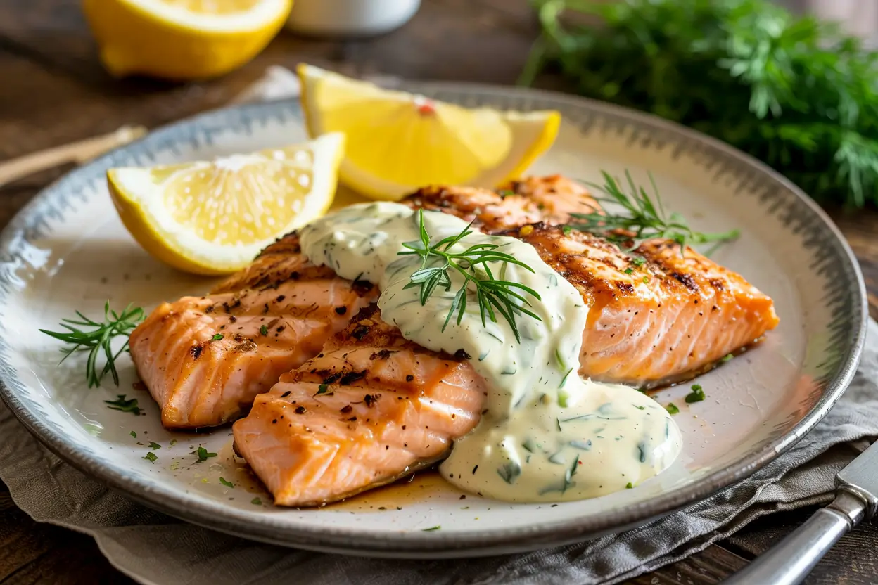 Grilled Salmon with Lemon Dill Sauce