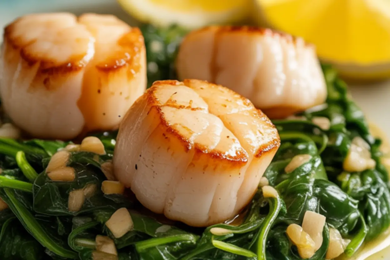 Sautéed Scallops with Spinach